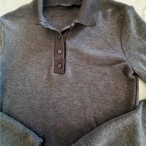 Zara Women’s Quarter Button down Charcoal Gray Polo Top